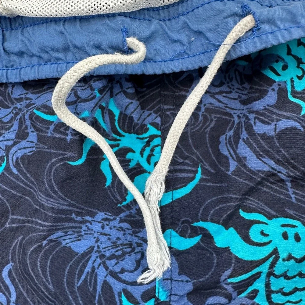 Vintage Catalina Mens Swim‎ Trunks Board Shorts Blue Teal Fish Print Large